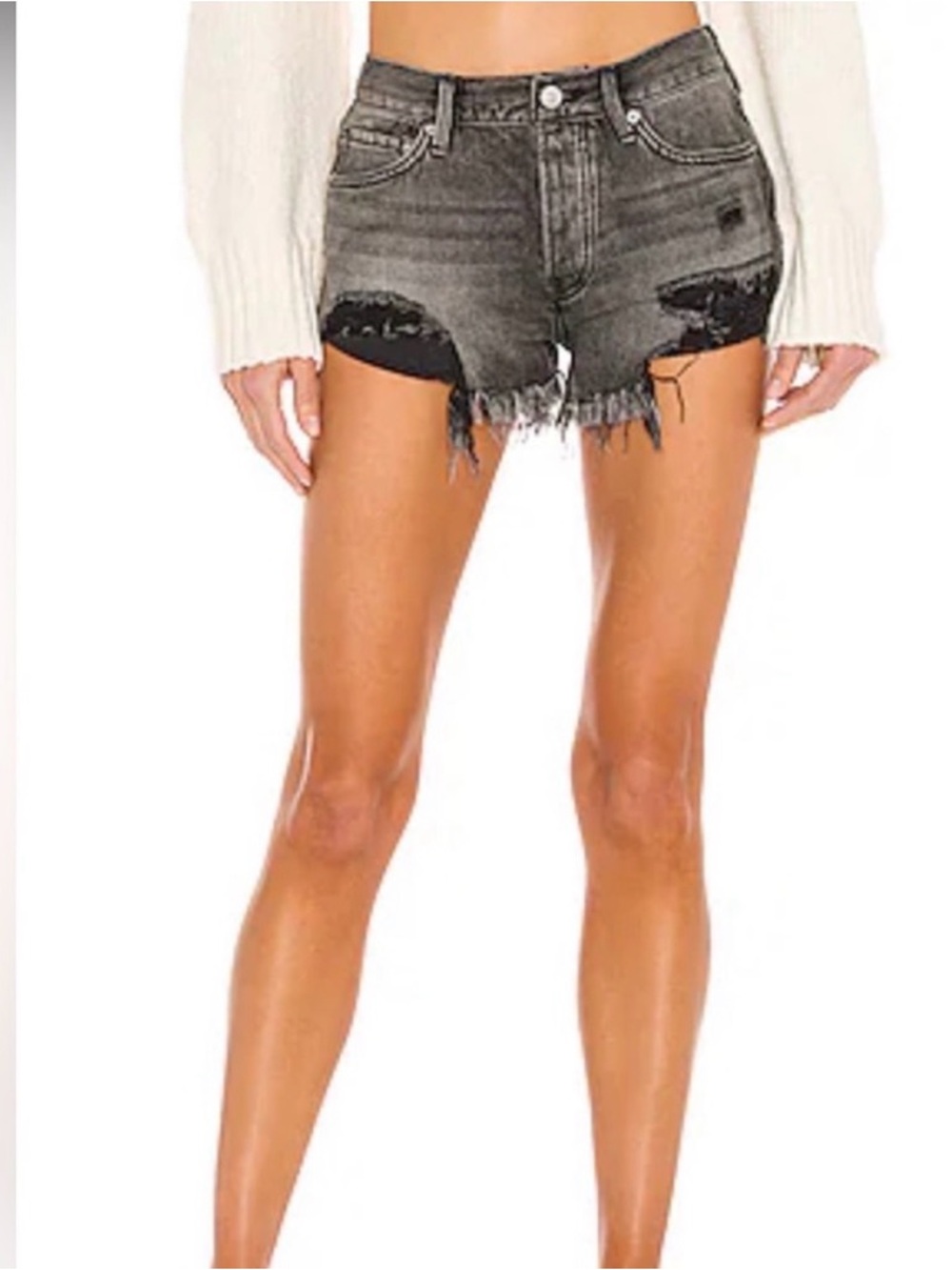 We The Free Distressed Frayed Hem Jean Shorts - Gray